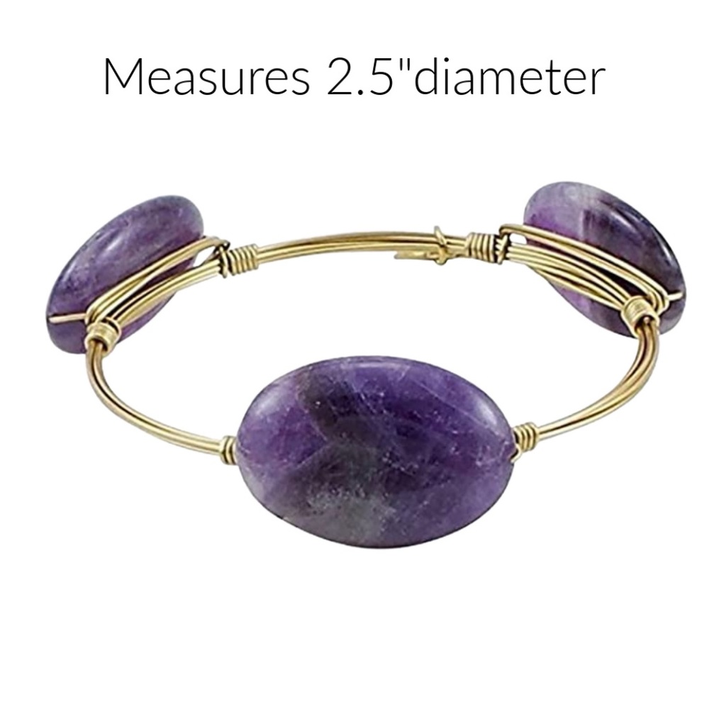 Crystal Wire Bangle Amethyst Oval Stones - Picture 2 of 2